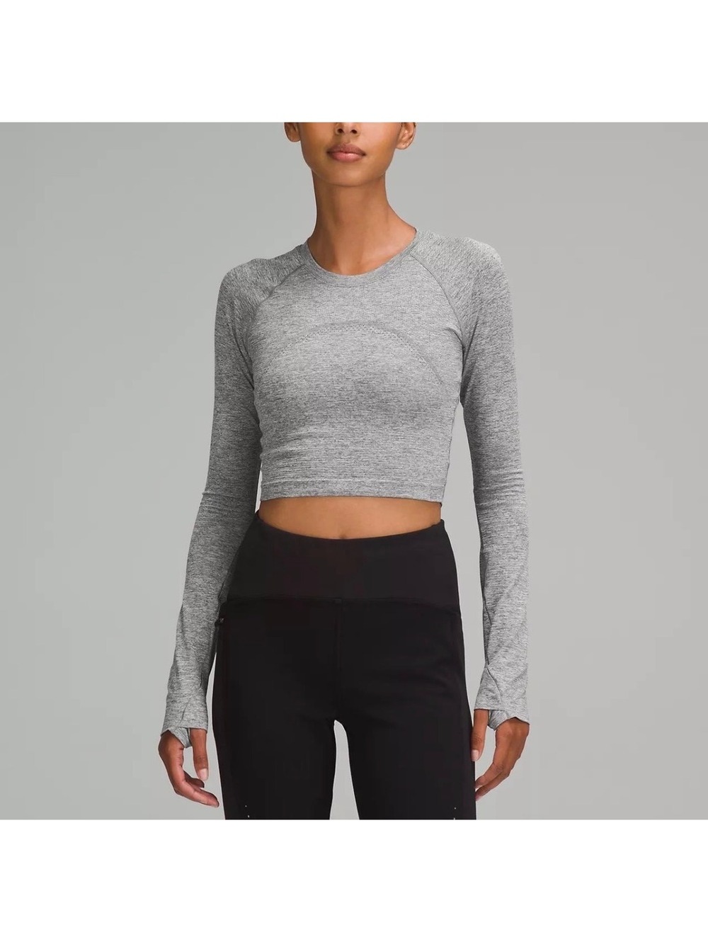 Lululemon Swiftly Tech 2.0 Cropped Long Sleeved Athleisure Slate Shirt Tee